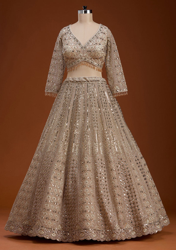 Cream Zariwork (Gold) Net Readymade Lehenga-koskii