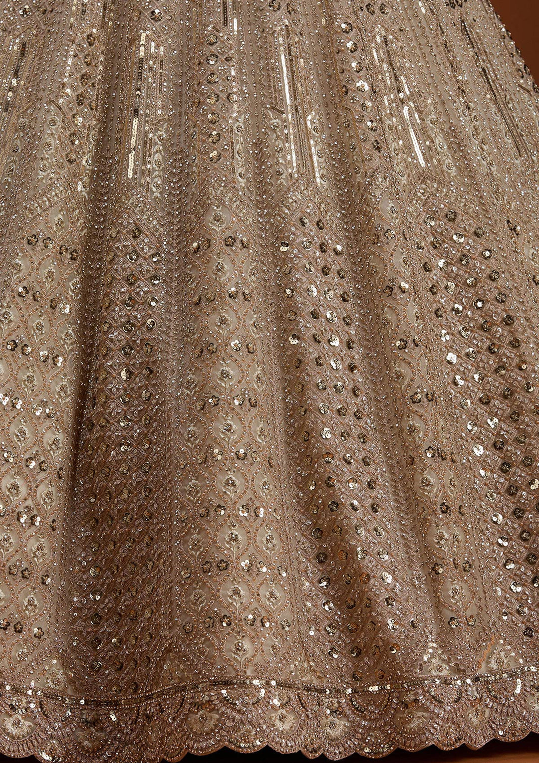 Cream Zariwork (Gold) Net Readymade Lehenga-koskii