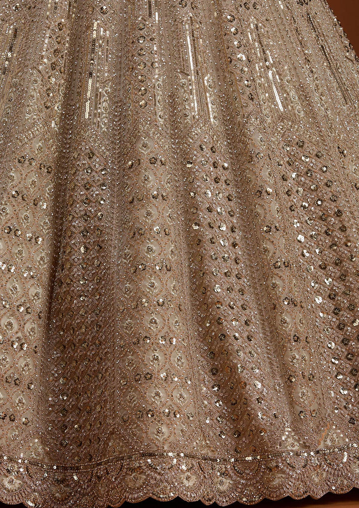 Cream Zariwork (Gold) Net Readymade Lehenga-koskii