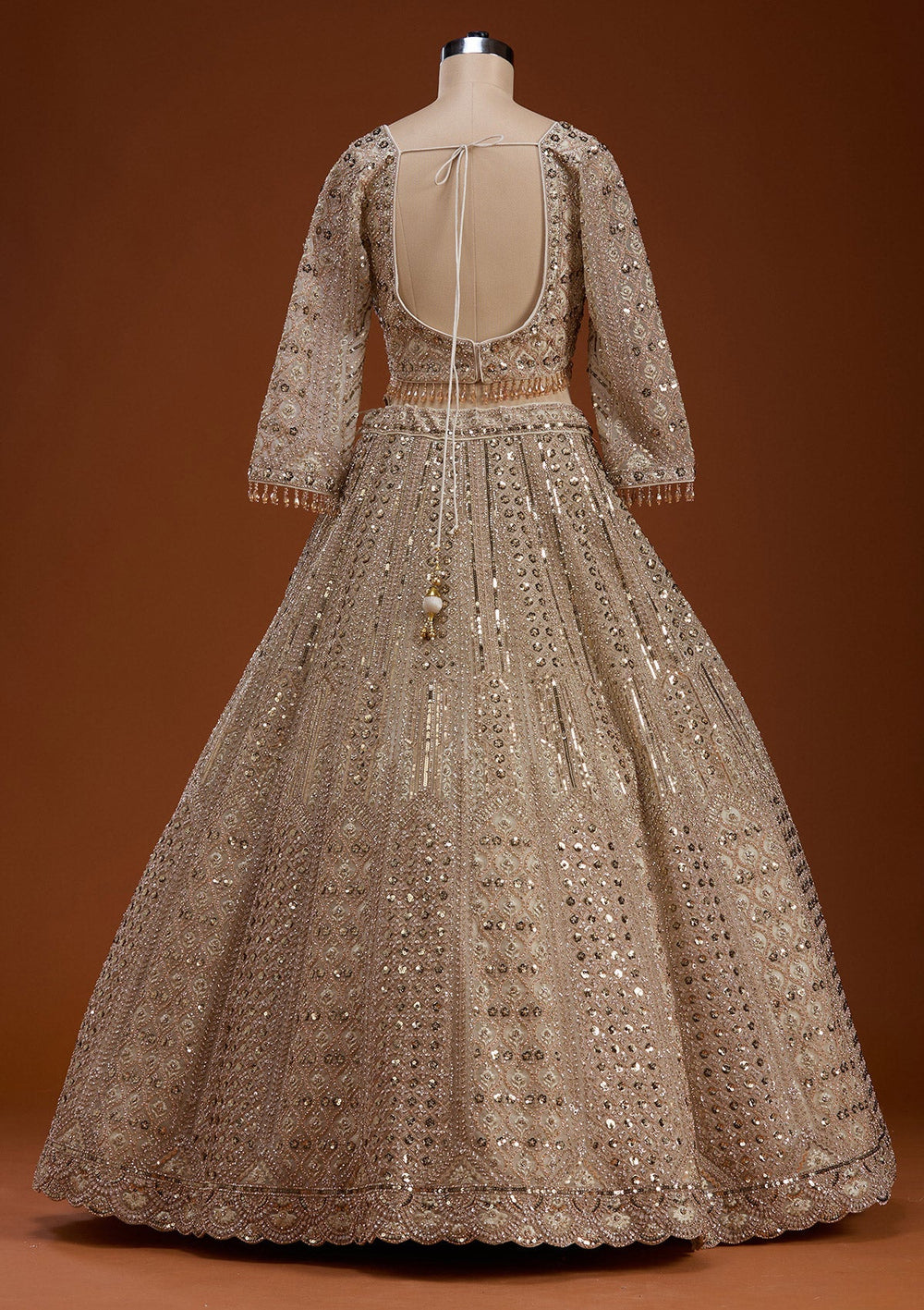 Cream Zariwork (Gold) Net Readymade Lehenga-koskii