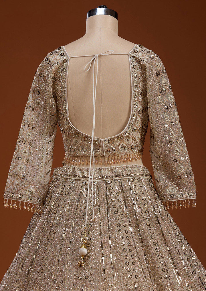Cream Zariwork (Gold) Net Readymade Lehenga-koskii