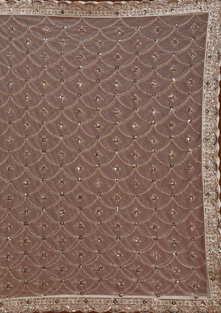 Cream Zariwork (Gold) Net Readymade Lehenga-koskii