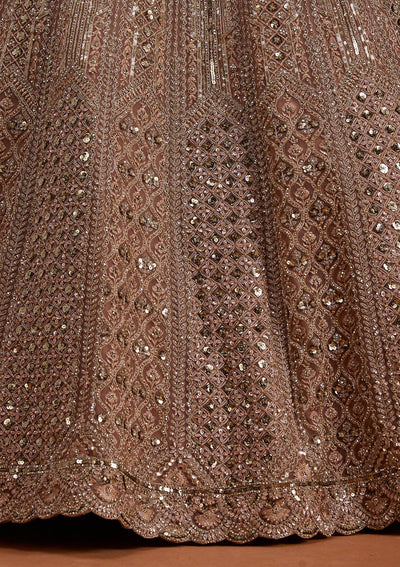 Light Peach Zariwork (Gold) Net Readymade Lehenga-koskii