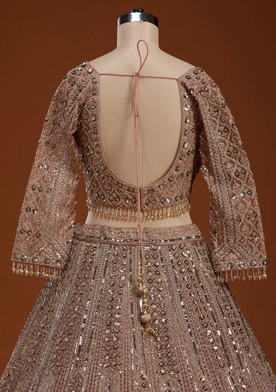 Light Peach Zariwork (Gold) Net Readymade Lehenga-koskii