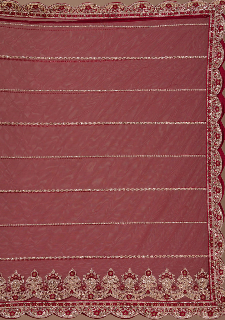 Maroon Sequins Net Readymade Lehenga-Koskii