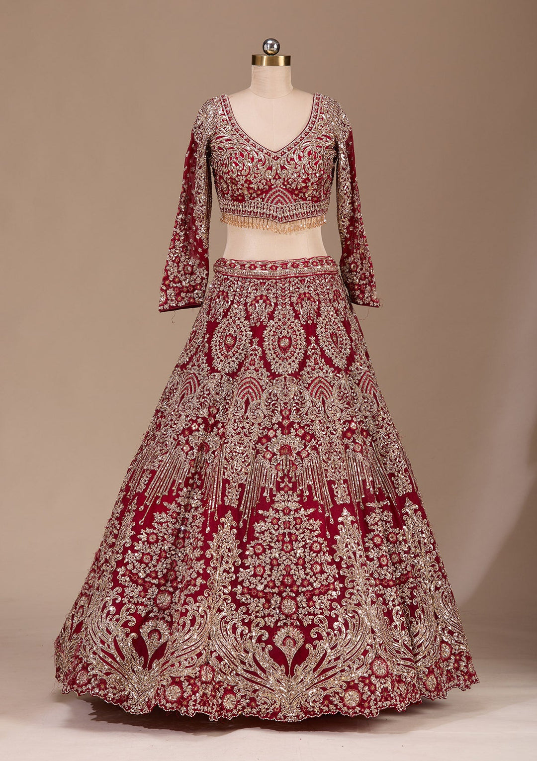 Maroon Sequins Net Readymade Lehenga-Koskii