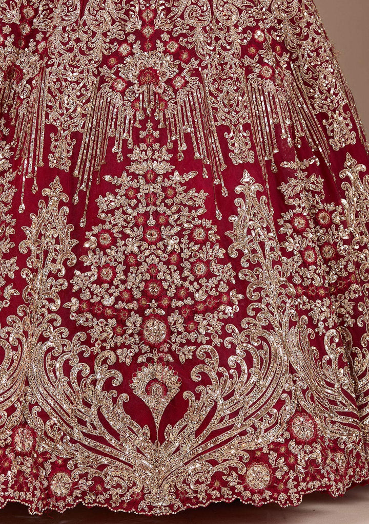 Maroon Sequins Net Readymade Lehenga-Koskii