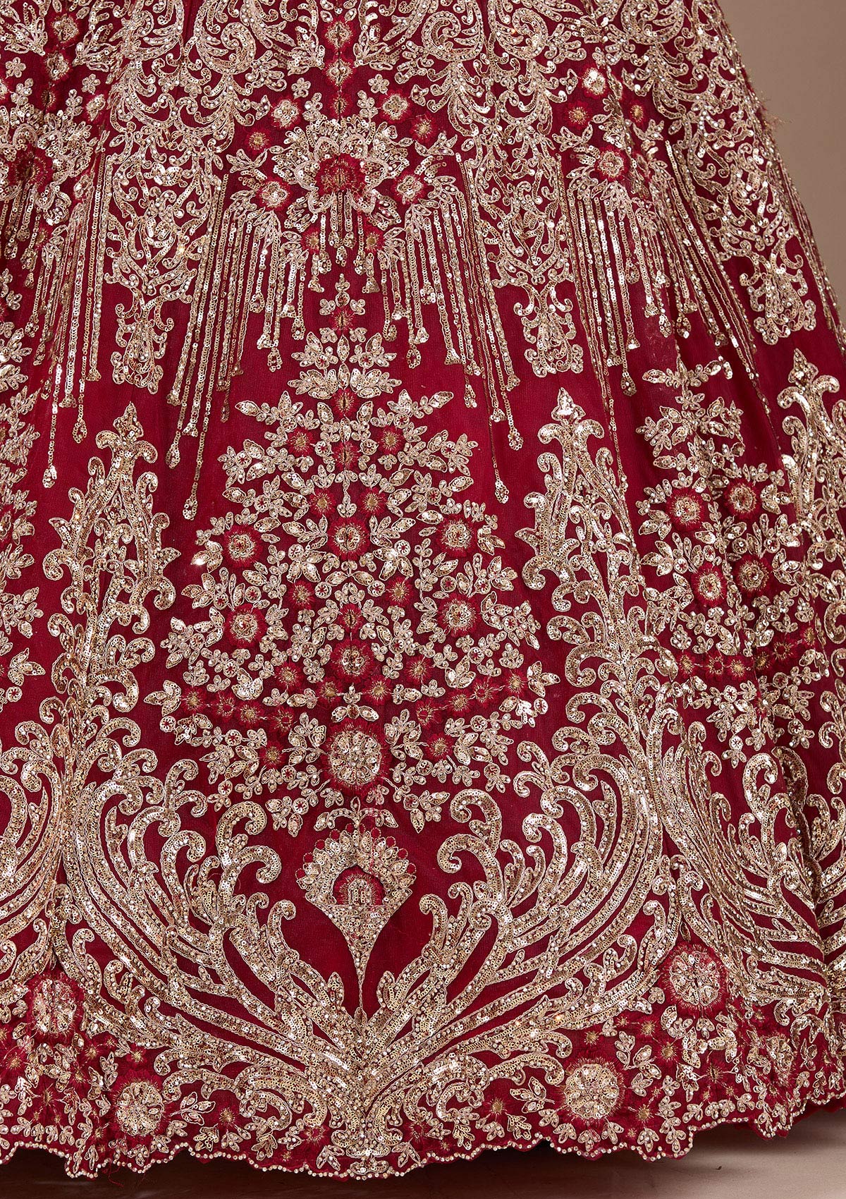 Maroon Sequins Net Readymade Lehenga-Koskii