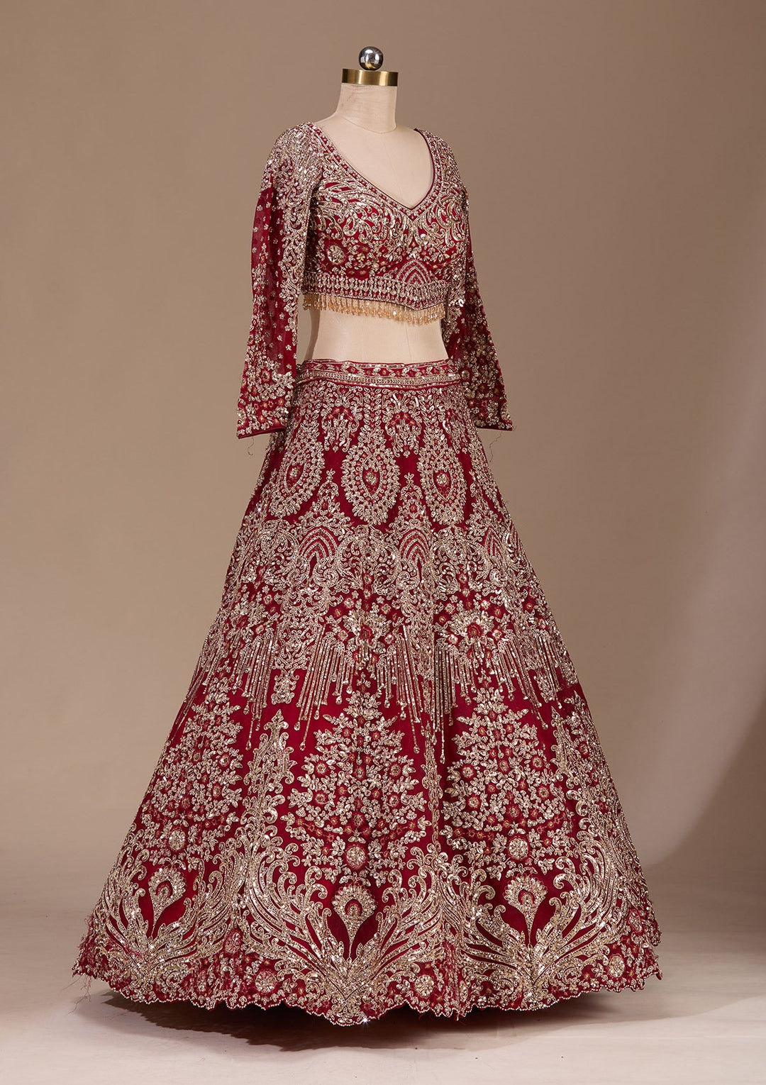 Maroon Sequins Net Readymade Lehenga-Koskii