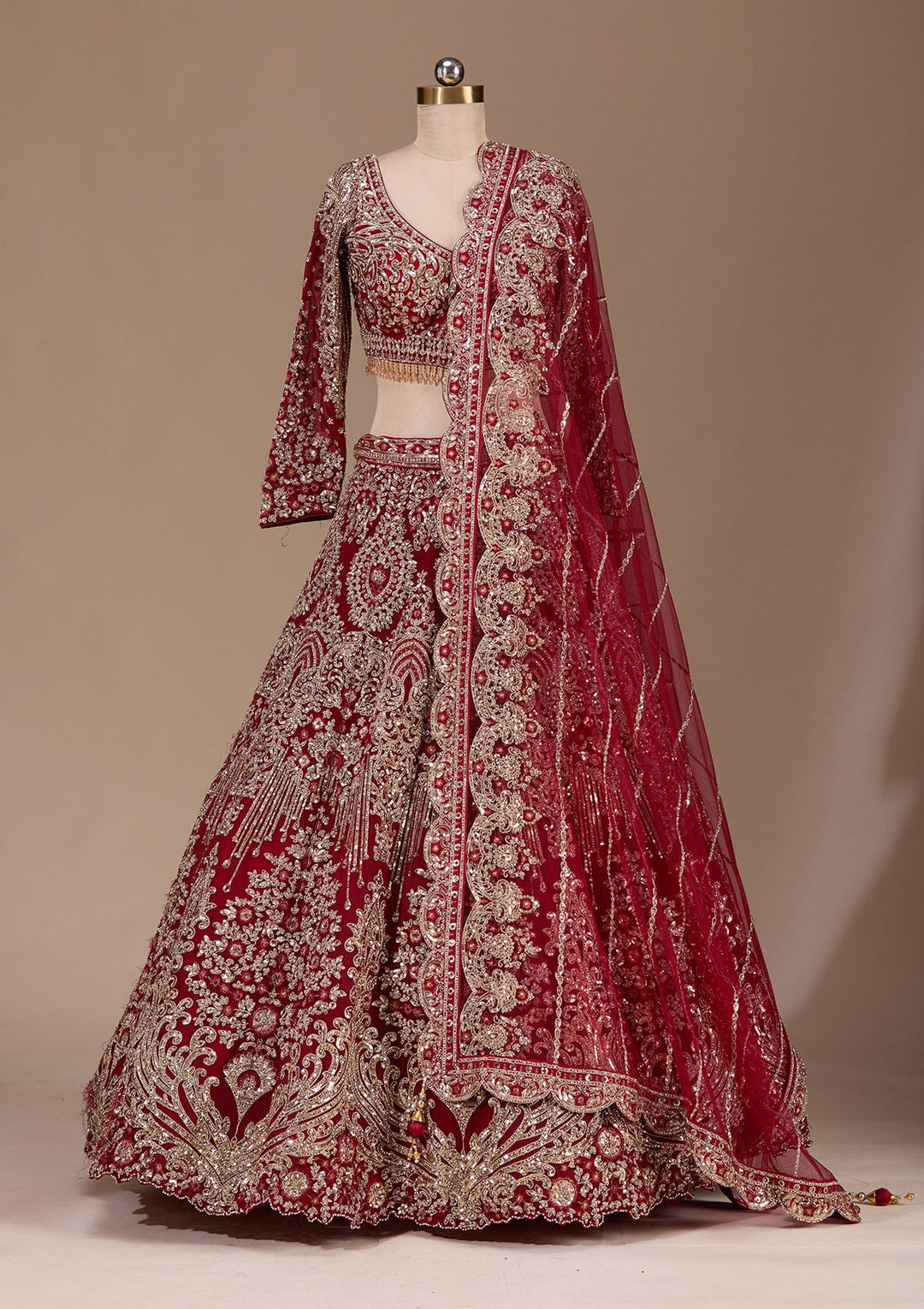 Maroon Sequins Net Readymade Lehenga-Koskii