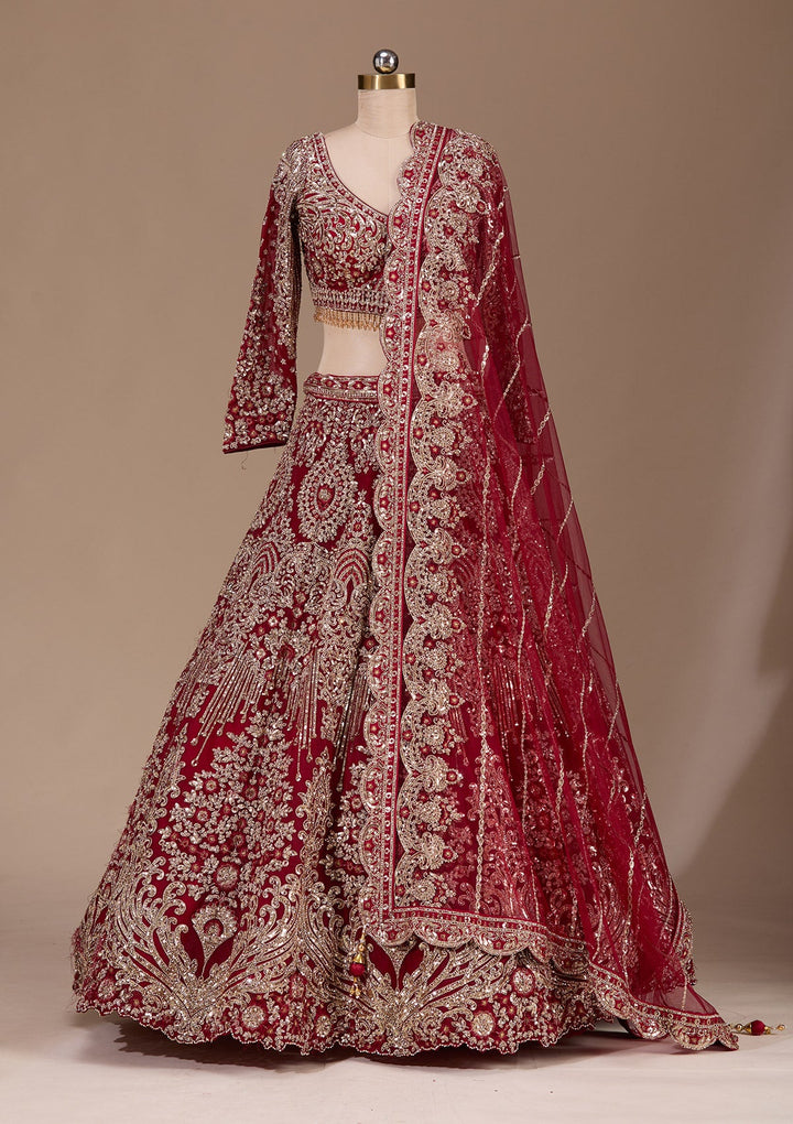 Maroon Sequins Net Readymade Lehenga-Koskii