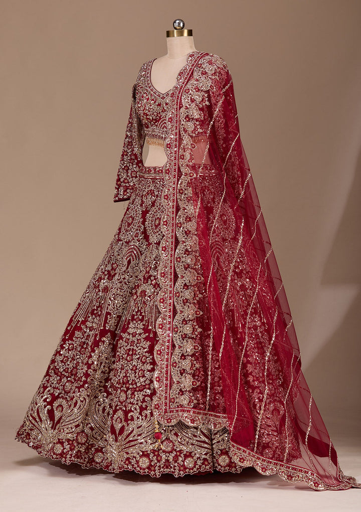 Maroon Sequins Net Readymade Lehenga-Koskii