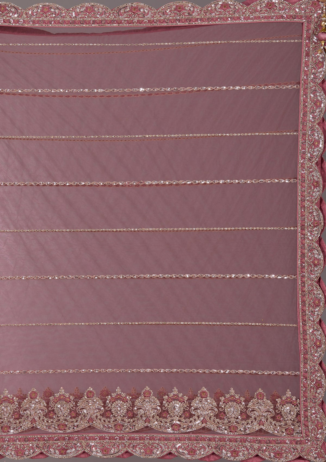 Onion Pink Sequins Net Readymade Lehenga-Koskii