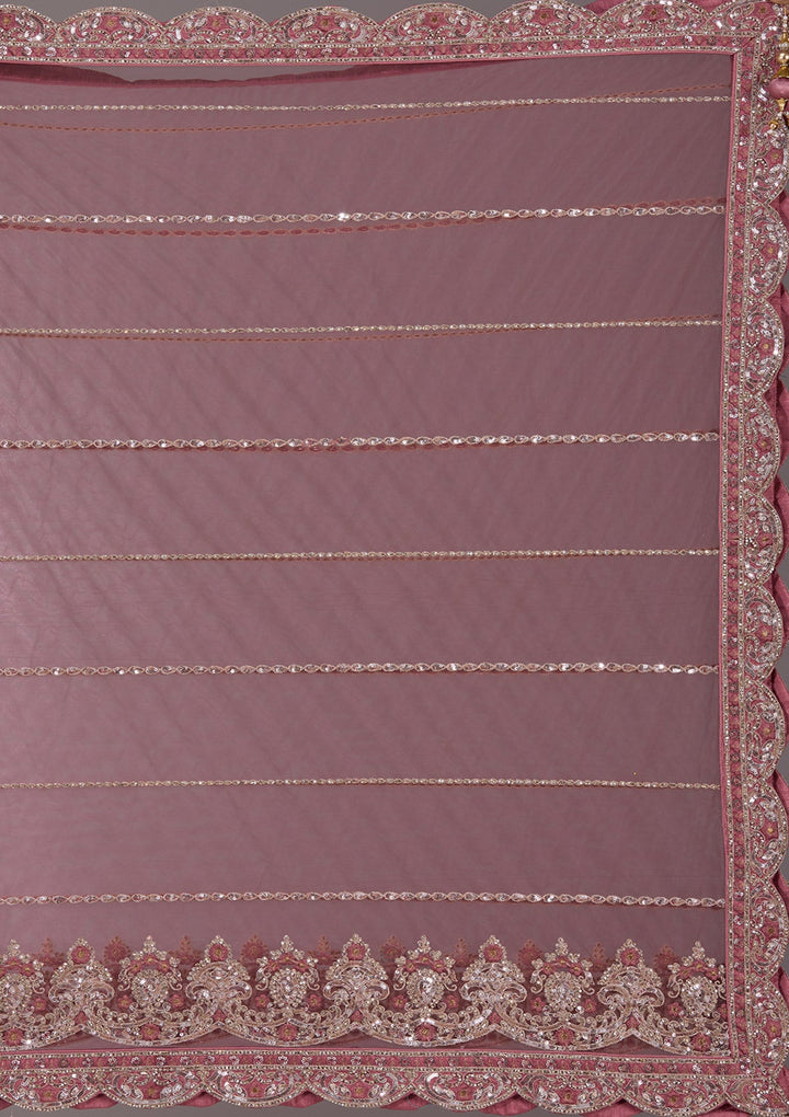 Onion Pink Sequins Net Readymade Lehenga-Koskii