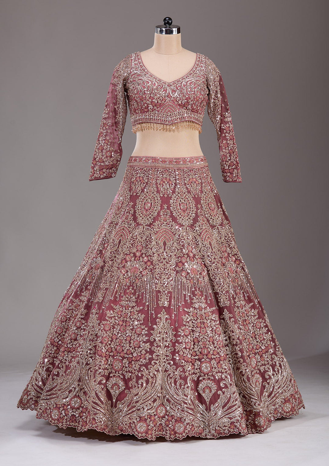 Onion Pink Sequins Net Readymade Lehenga-Koskii
