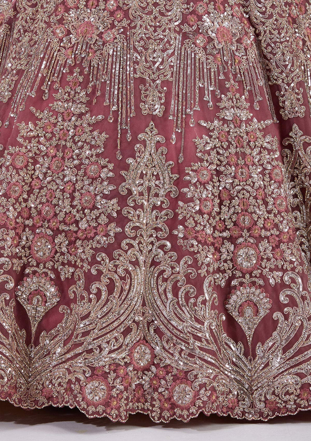 Onion Pink Sequins Net Readymade Lehenga-Koskii