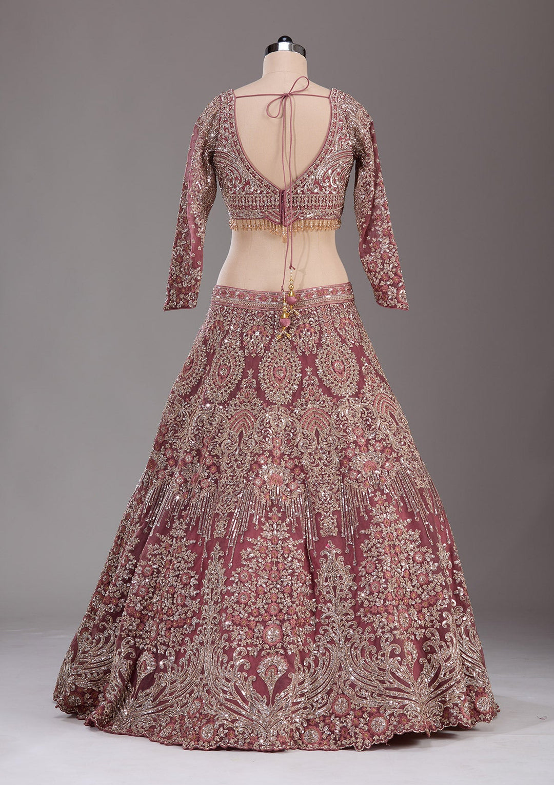 Onion Pink Sequins Net Readymade Lehenga-Koskii