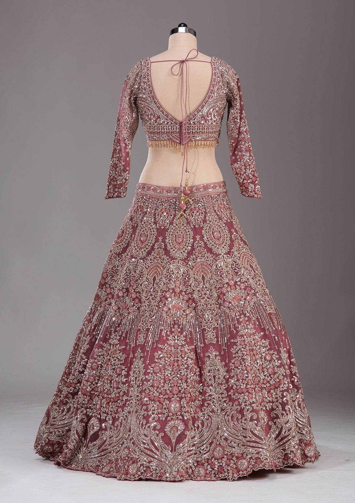 Onion Pink Sequins Net Readymade Lehenga-Koskii