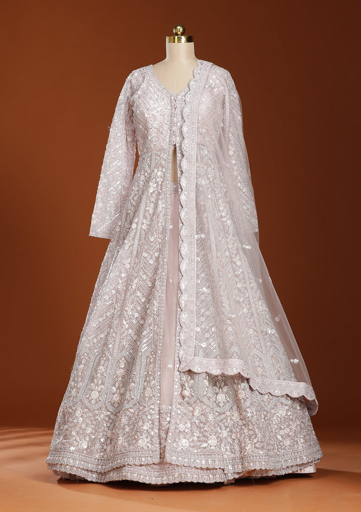 Baby Pink Zariwork (Silver) Net Readymade Lehenga-koskii