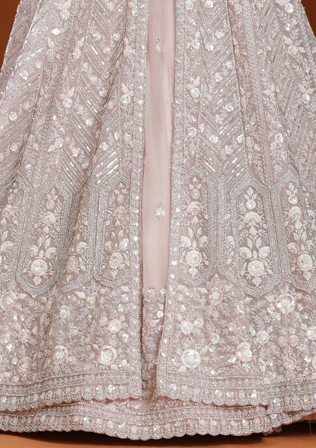 Baby Pink Zariwork (Silver) Net Readymade Lehenga-koskii