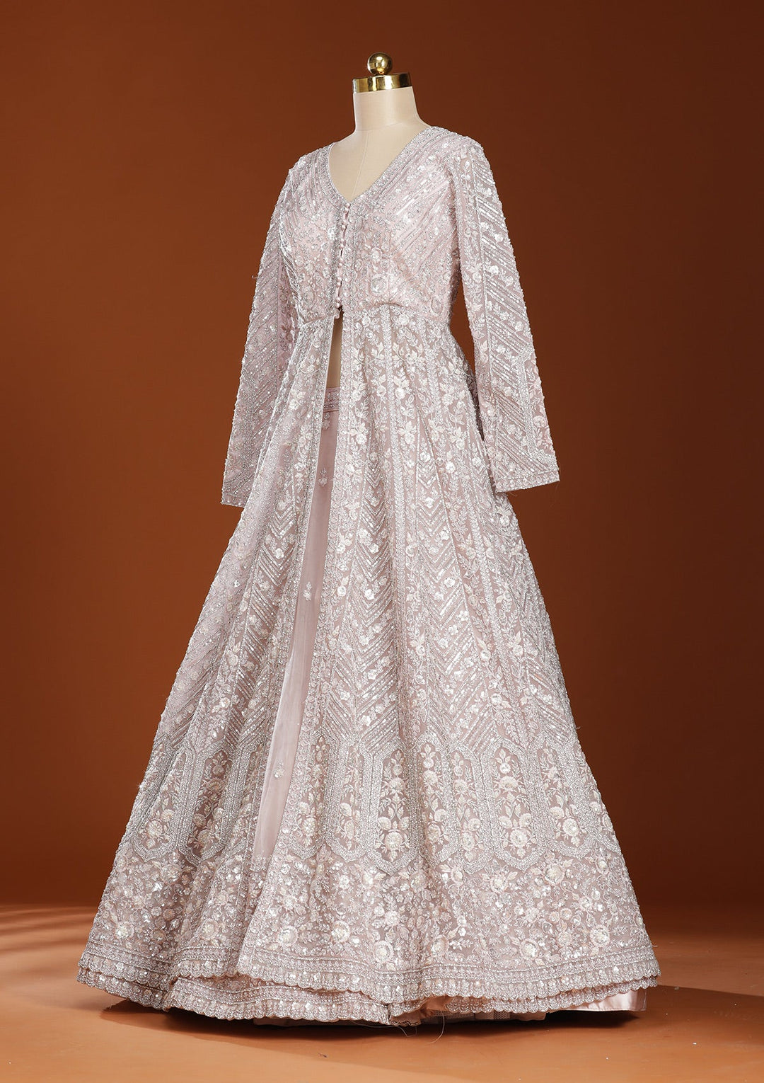 Baby Pink Zariwork (Silver) Net Readymade Lehenga-koskii