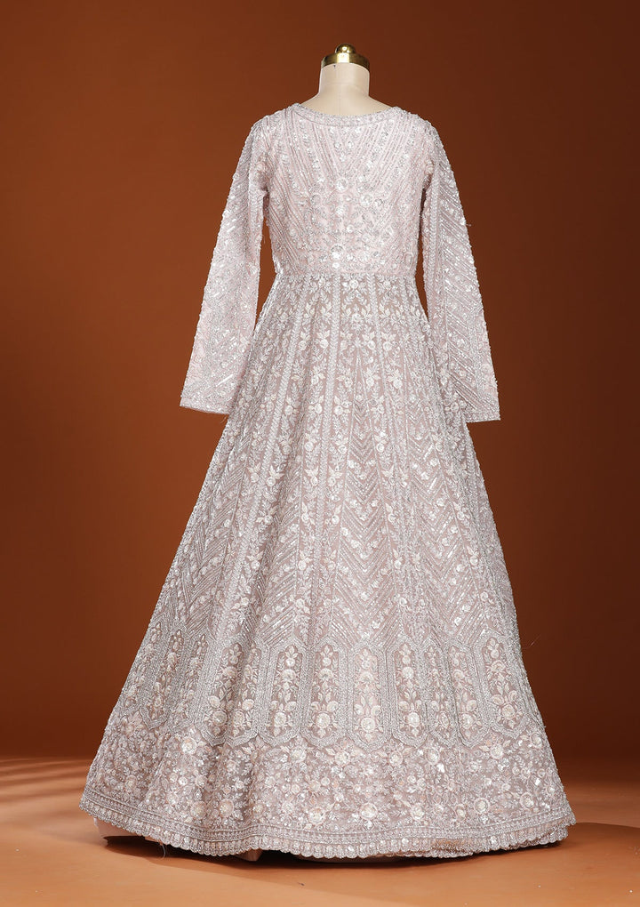 Baby Pink Zariwork (Silver) Net Readymade Lehenga-koskii