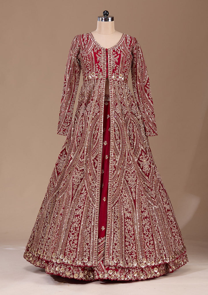 Maroon Sequins Net Readymade Lehenga-Koskii