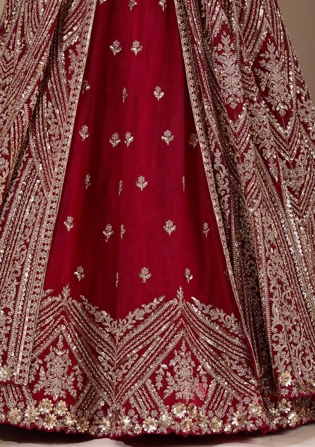 Maroon Sequins Net Readymade Lehenga-Koskii