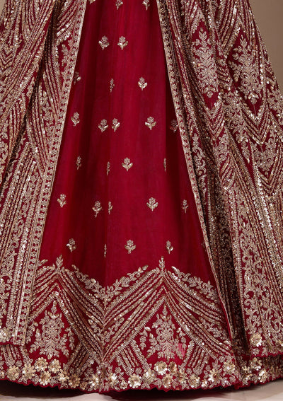 Maroon Sequins Net Readymade Lehenga-Koskii