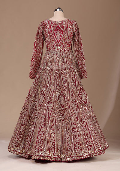 Maroon Sequins Net Readymade Lehenga-Koskii