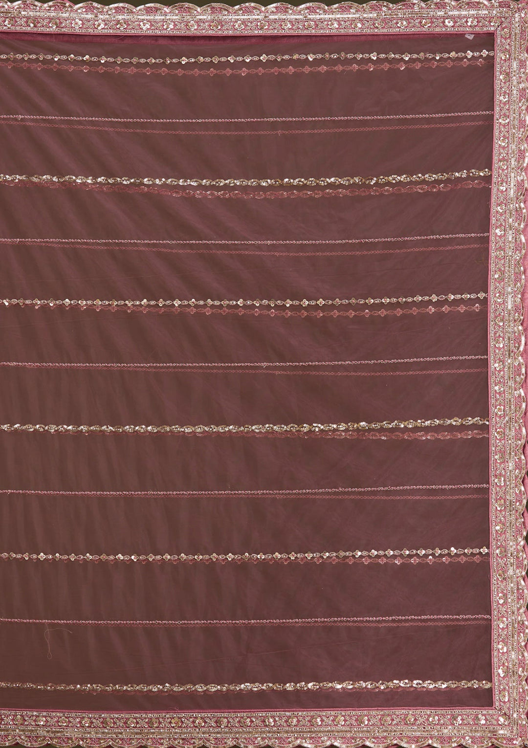 Onion Pink Sequins Net Readymade Lehenga-Koskii