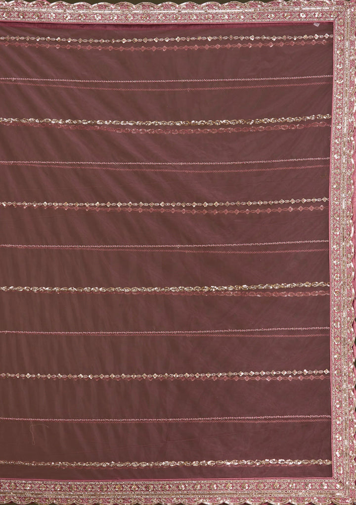 Onion Pink Sequins Net Readymade Lehenga-Koskii