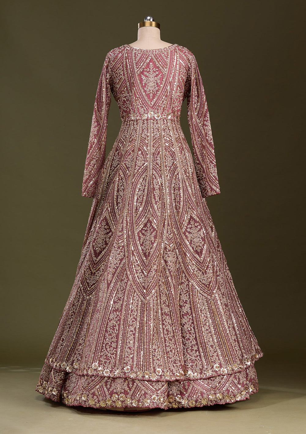 Onion Pink Sequins Net Readymade Lehenga-Koskii
