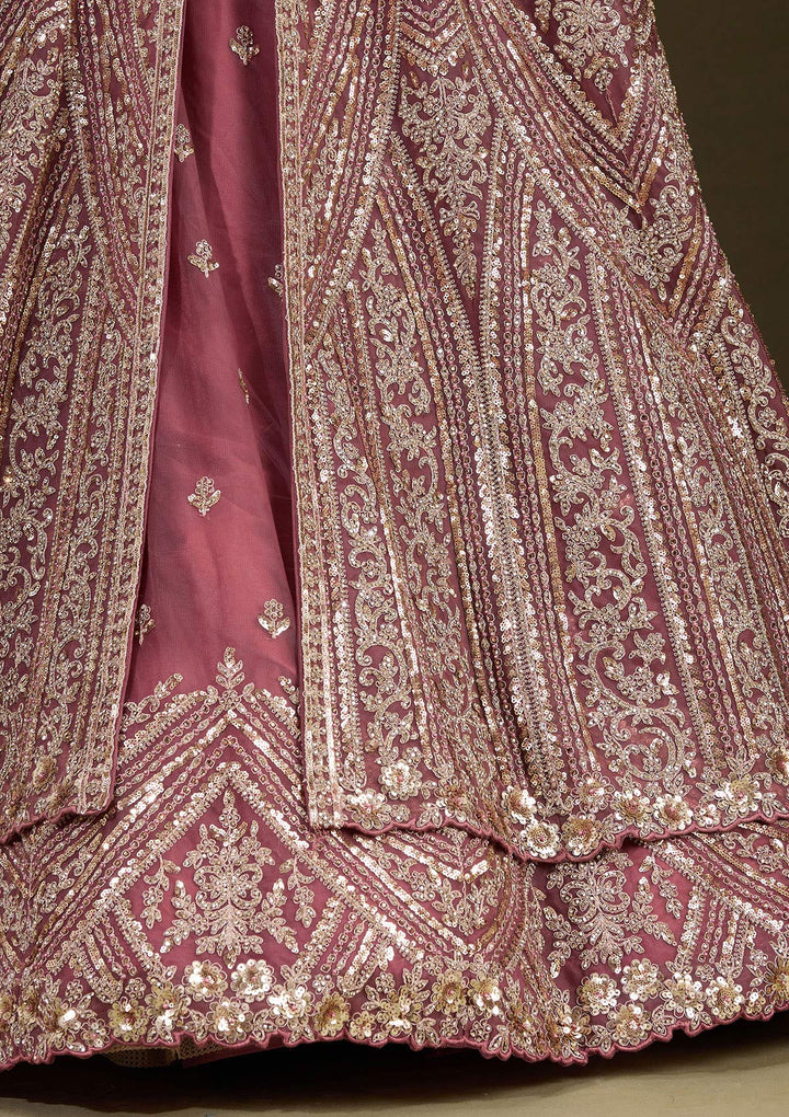 Onion Pink Sequins Net Readymade Lehenga-Koskii