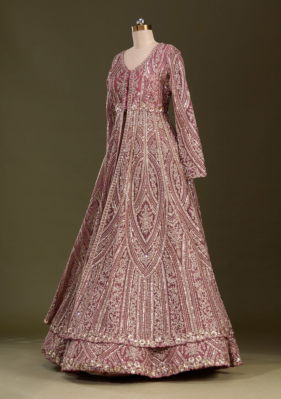 Onion Pink Sequins Net Readymade Lehenga-Koskii
