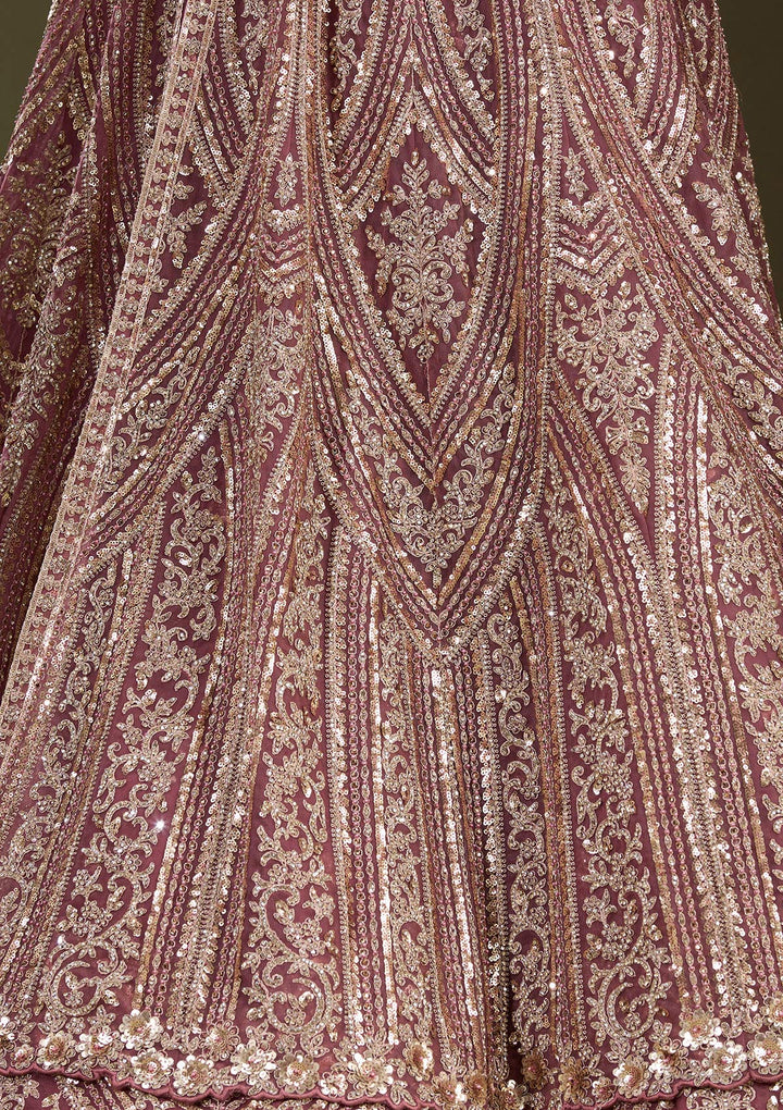Onion Pink Sequins Net Readymade Lehenga-Koskii