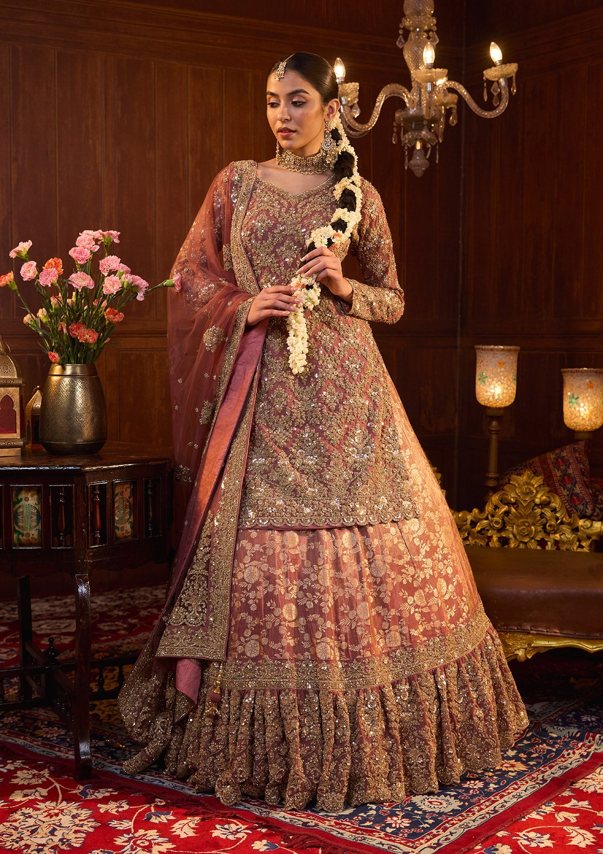 Mauve Cording Georgette Readymade Lehenga-Koskii