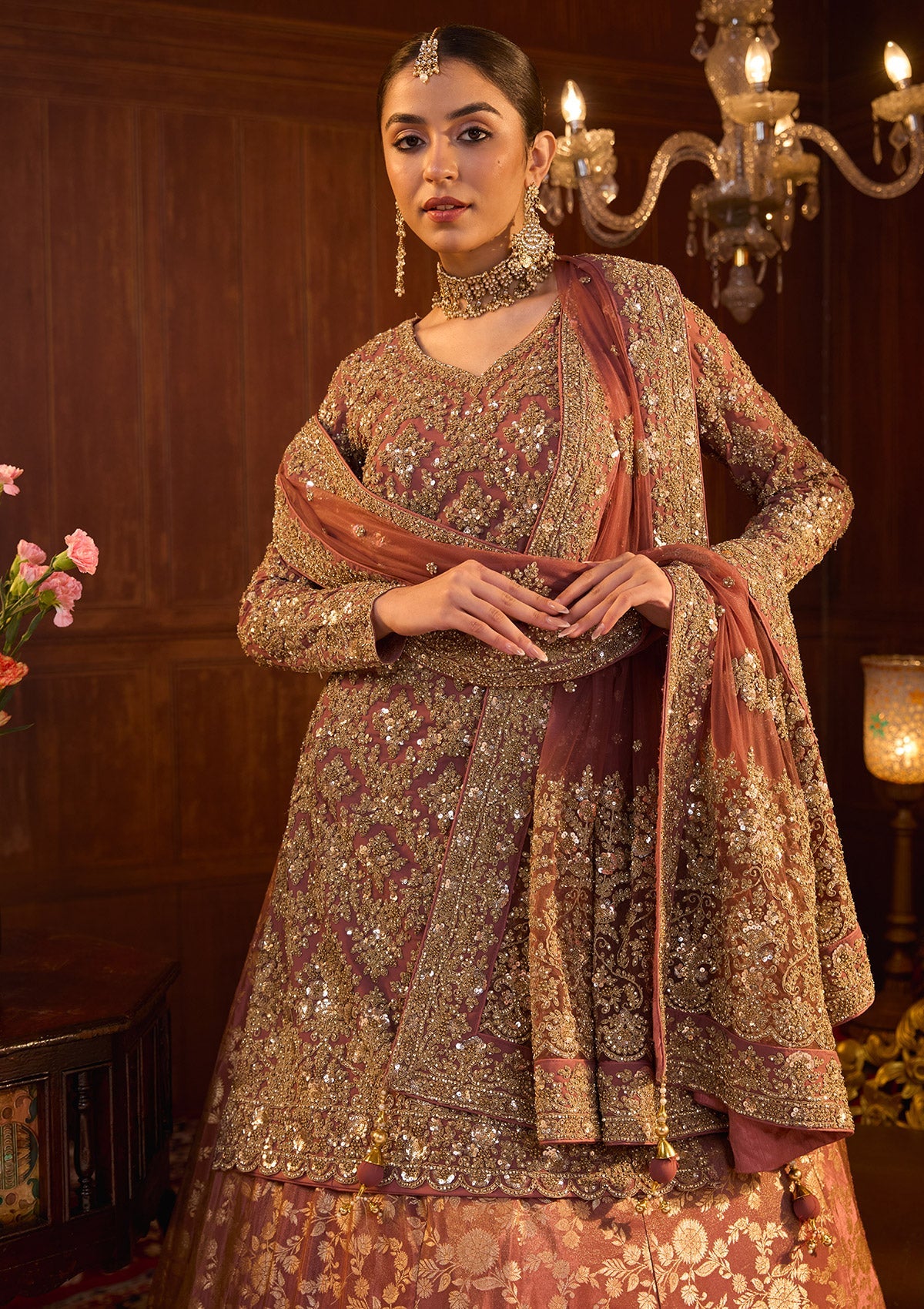 Mauve Cording Georgette Readymade Lehenga-Koskii