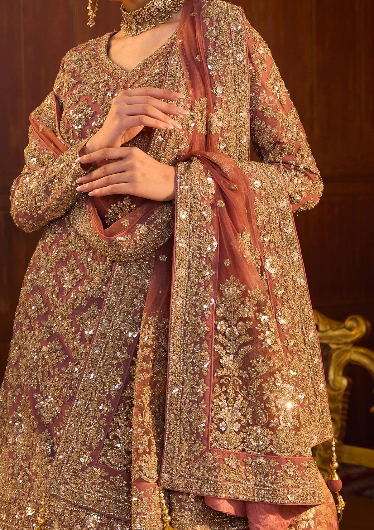 Mauve Cording Georgette Readymade Lehenga-Koskii