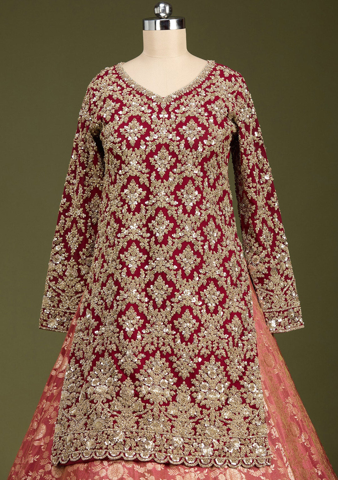 Red Cording Dola Silk Readymade Lehenga