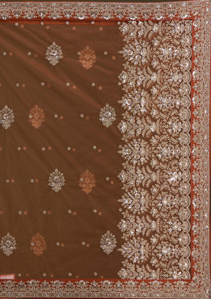 Rust Cording Georgette Readymade Lehenga-Koskii