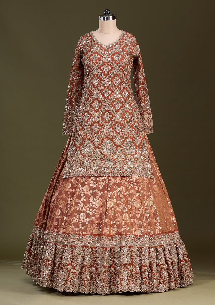 Rust Cording Georgette Readymade Lehenga-Koskii