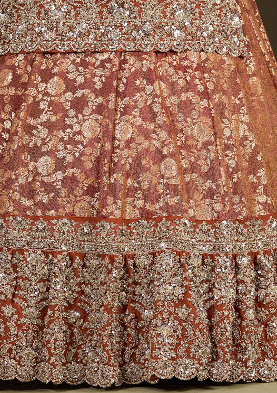 Rust Cording Georgette Readymade Lehenga-Koskii
