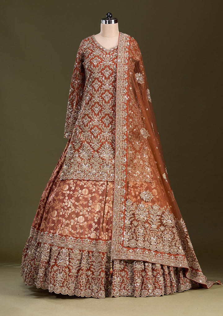 Rust Cording Georgette Readymade Lehenga-Koskii