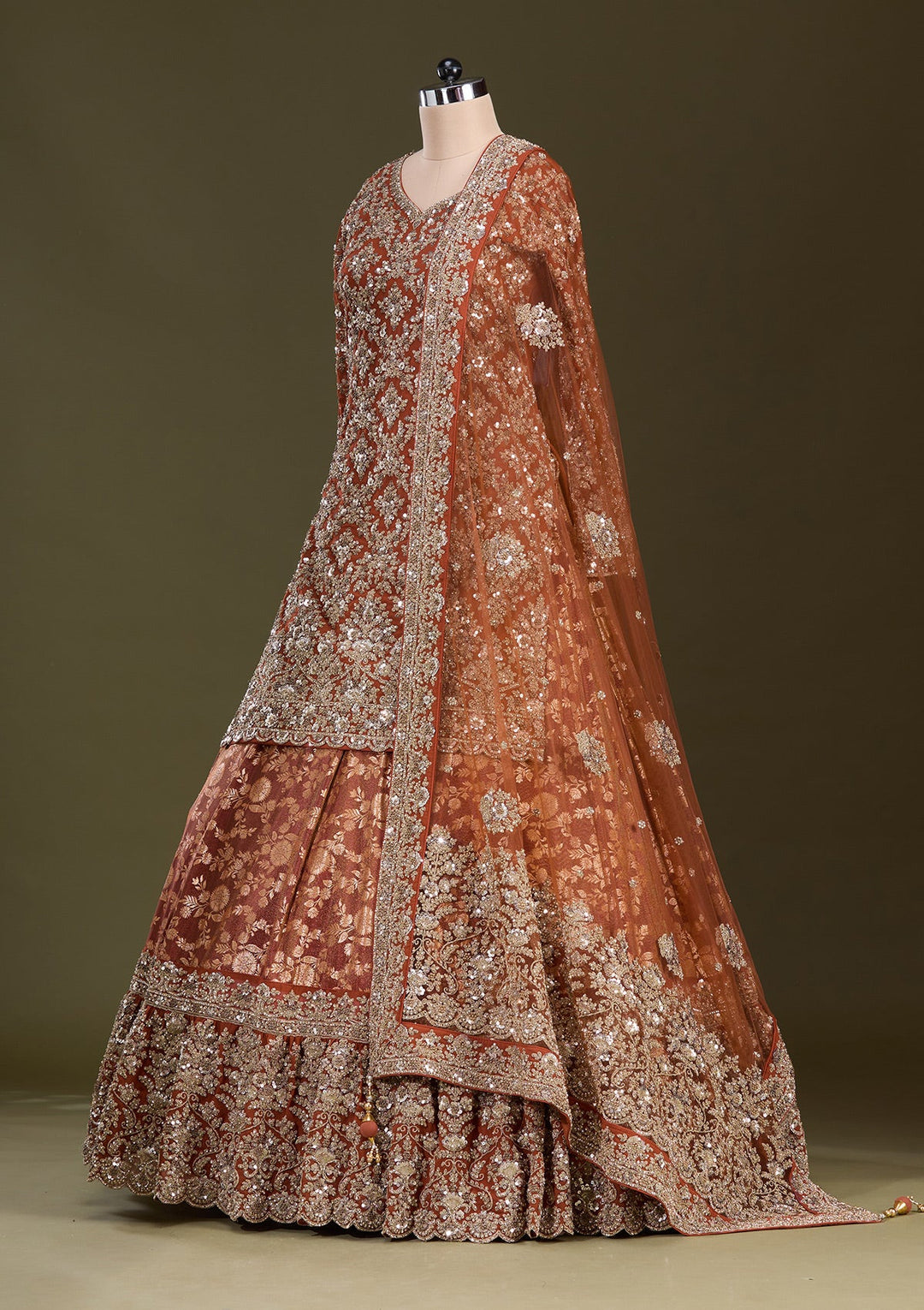 Rust Cording Georgette Readymade Lehenga-Koskii