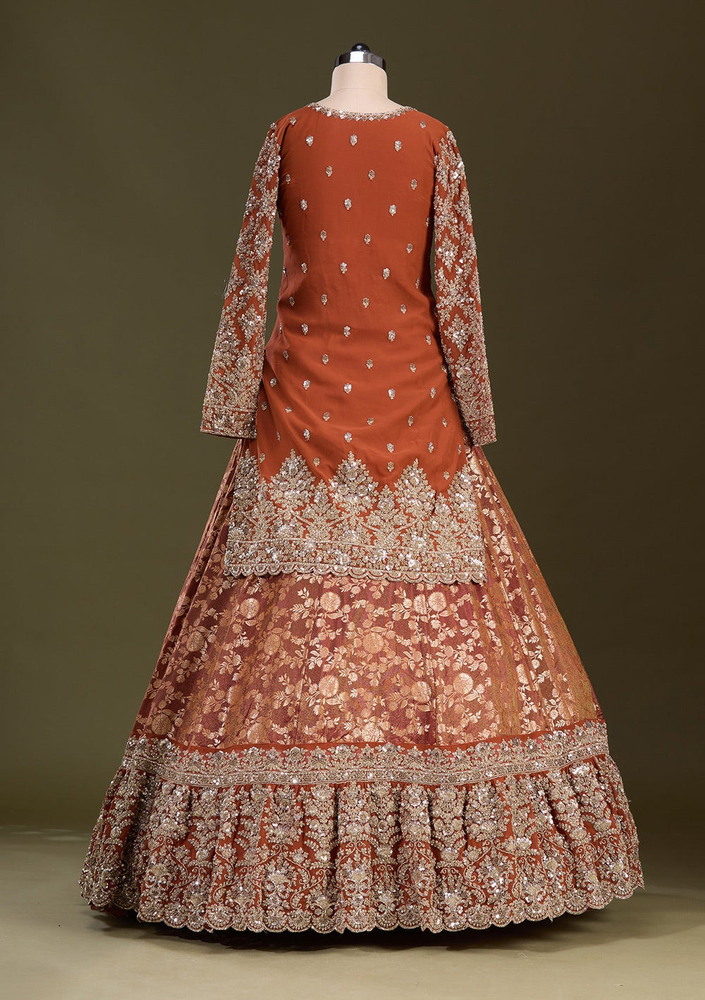 Rust Cording Georgette Readymade Lehenga-Koskii