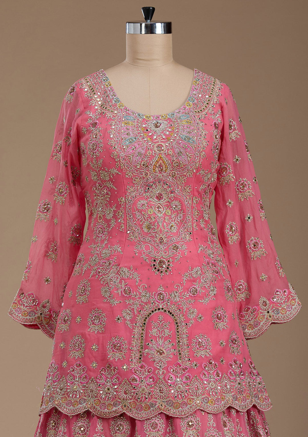 Pink Zariwork Crepe Readymade Lehenga-koskii