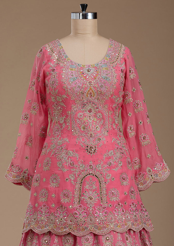 Pink Zariwork Crepe Readymade Lehenga-koskii