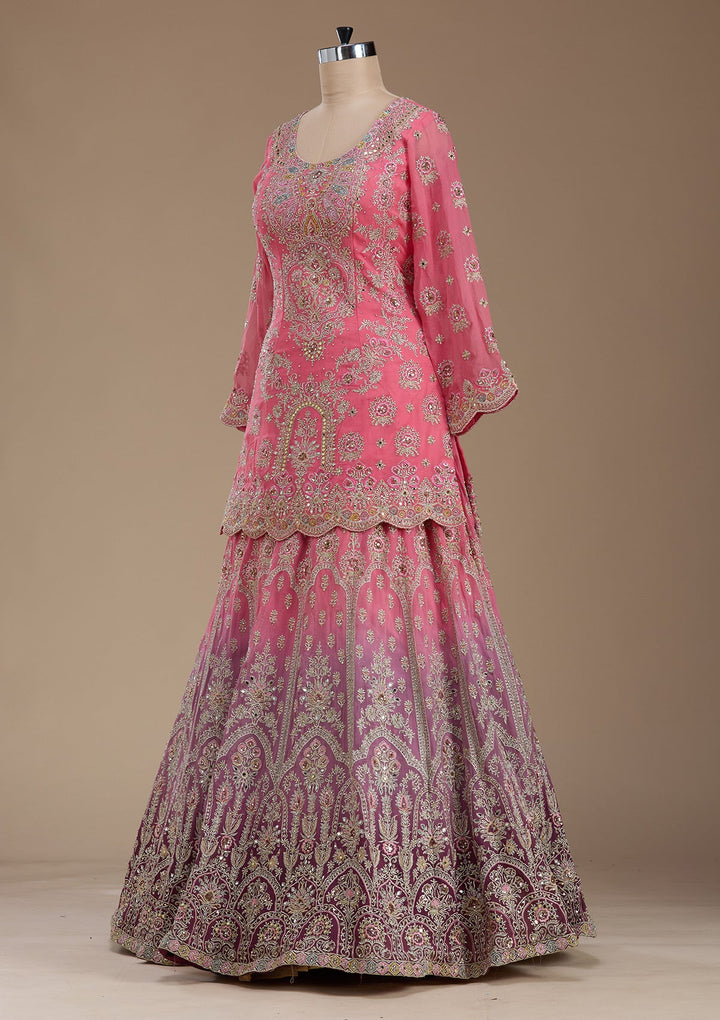 Pink Zariwork Crepe Readymade Lehenga-koskii