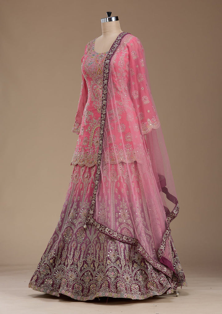 Pink Zariwork Crepe Readymade Lehenga-koskii
